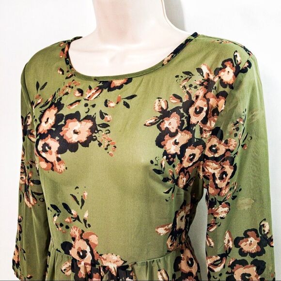 O’Neill Green Floral Sheer Top Sz M - Picture 3 of 11